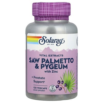 Solaray, Vital Extracts, Saw Palmetto and African Sloe with Zinc, 120 Vegetarian Capsules
