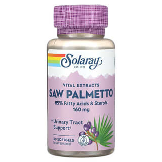 Solaray, Extratos vitais, Saw Palmetto, 160 mg, 30 Cápsulas Softgel
