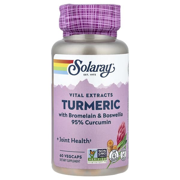 Solaray Vital Extracts, Turmeric with Bromelain & Boswellia, 60 VegCaps