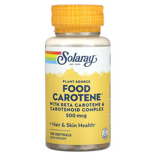 Solaray, Roślinne źródło karotenu z kompleksem beta-karotenu i karotenoidów w żywności, 500 µg, 100 miękkich kapsułek