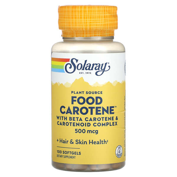 Solaray, 植物源，含 β-胡蘿蔔素和類胡蘿蔔素複合物的 Food Carotene，500 微克，100 粒軟凝膠