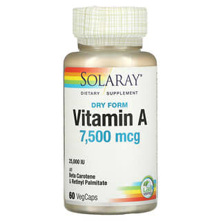Solaray, Vitamina A en forma seca, 7500 mcg, 60 cápsulas vegetales