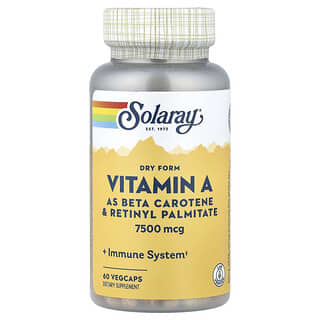 Solaray, Vitamina A en forma seca, 7500 mcg, 60 cápsulas vegetales