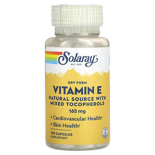 Solaray, Dry Form Vitamin E, Natural Source with Mixed Tocopherols, 165 mg, 100 Capsules