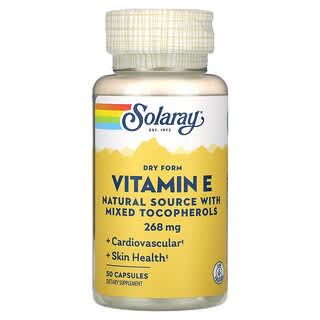 Solaray‏, "ויטמין E, צורה יבשה, 268 מ""ג, 50 כמוסות."