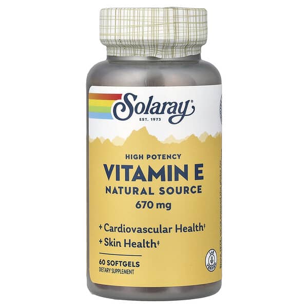 Solaray, 비타민E, 천연 공급원, 고효능, 670mg, 소프트젤 60정