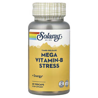 Solaray, Timed Release, мега-витамин B для снятия стресса, 60 растительных капсул