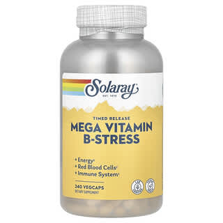 Solaray, Mega Vitamin B-Stress, o przedłużonym uwalnianiu, 240 kapsułek roślinnych