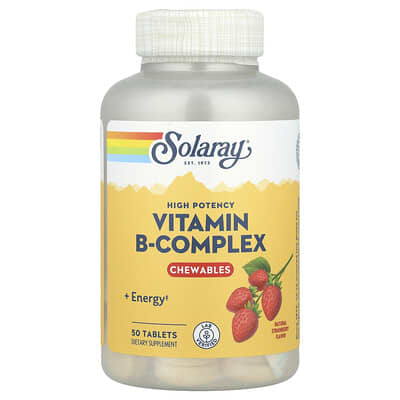 Solaray, High Strength Vitamin B Complex Chewable Tablets, Natural Strawberry Flavor, 50 Tablets