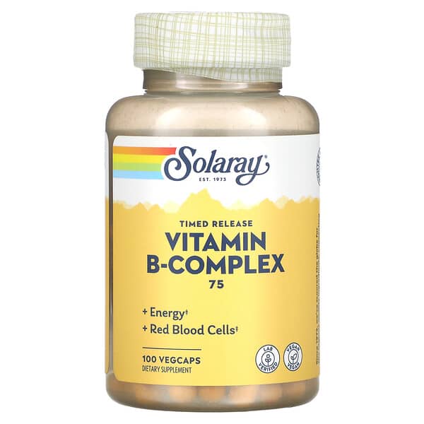 Solaray‏, תצמיד ויטמין B 75, שחרור מבוקר, 100 כמוסות צמחיות