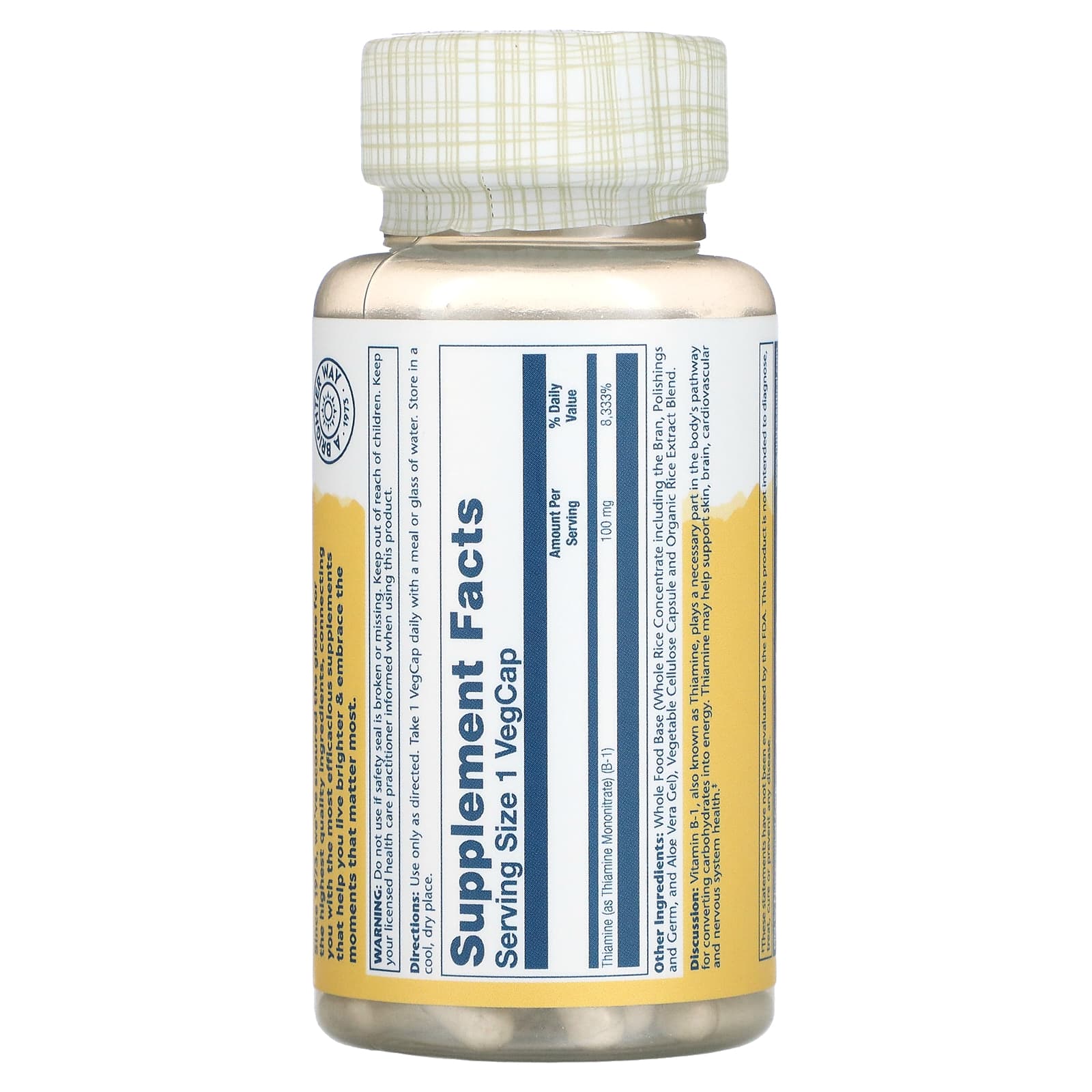 Solaray ビタミンb1、100mg、ベジカプセル100粒 0661