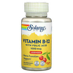 Solaray, Vitamin B-12 with Folic Acid, Natural Cherry , 1,000 mcg, 90 Lozenges