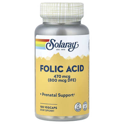 Solaray, Folic Acid, 470 mcg (800 mcg DFE), 100 Vegetarian Capsules