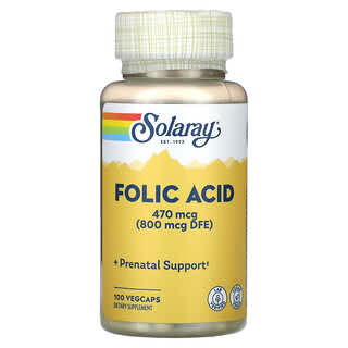 Solaray, Folic Acid, 470 mcg, 100 VegCaps (470 mcg per Capsule)