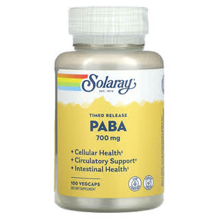 Solaray, PABA de liberación programada, 700 mg, 100 cápsulas vegetales