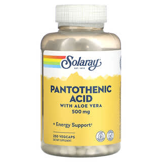 Solaray, Ácido pantoténico con aloe vera, 500 mg, 250 cápsulas vegetales
