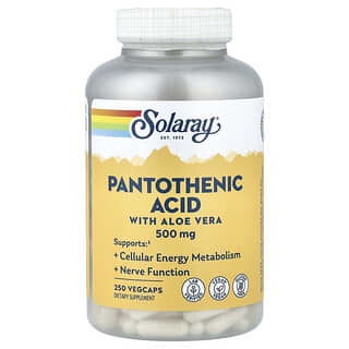 Solaray, Pantotensyre med aloe vera, 500 mg, 250 vegetabilske kapsler