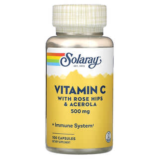Solaray, Vitamine C, églantier et acérola, 500 mg, 100 capsules