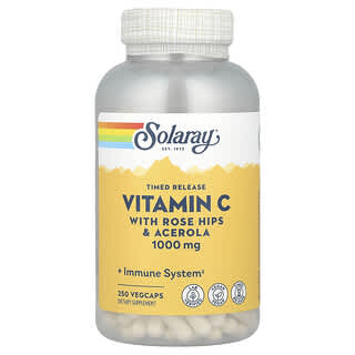 Solaray, Time Release Vitamin C, Vitamin C mit zeitversetzter Freisetzung, mit Hagebutte und Acerola, 1.000 mg, 250 pflanzliche Kapseln