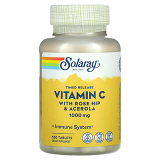 Solaray, Vitamina C de liberación prolongada con rosa mosqueta y acerola, 1000 mg, 100 comprimidos