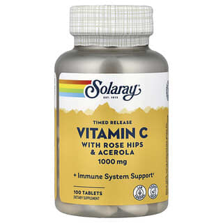 Solaray, Vitamina C de liberación prolongada con rosa mosqueta y acerola, 1000 mg, 100 comprimidos