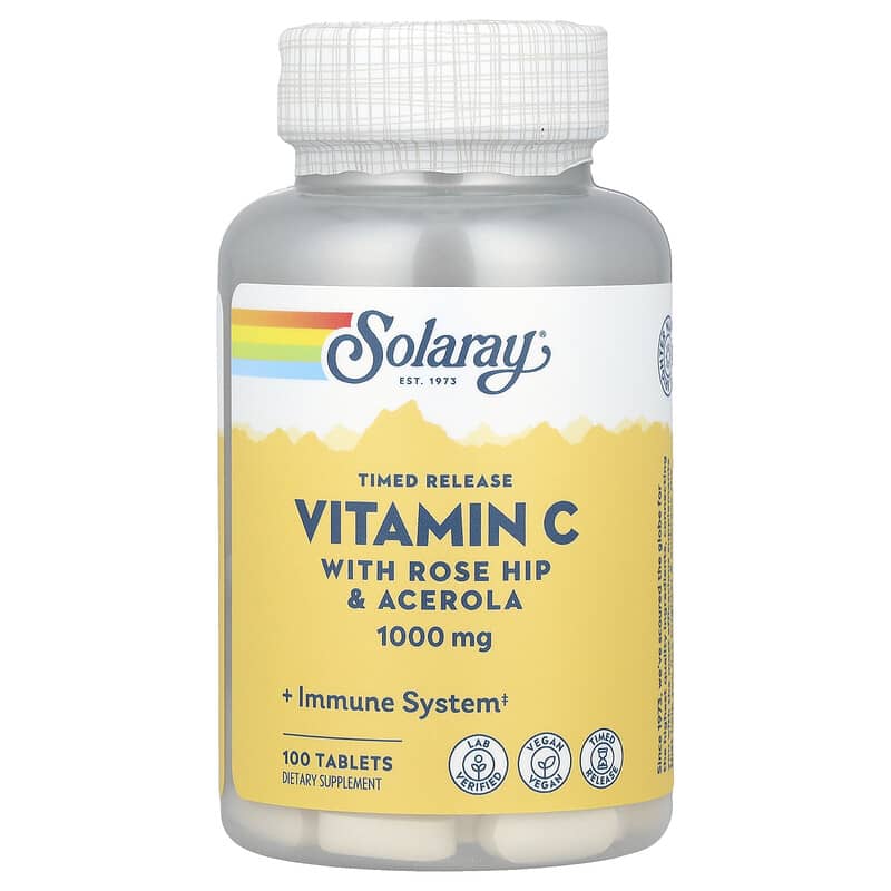 ローズヒップ＆アセロラ配合持続放出型ビタミンC、1,000mg、100粒