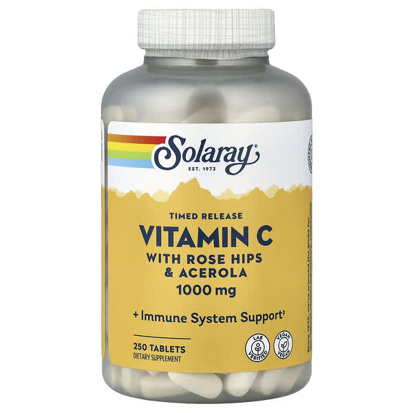 Solaray, Timed Release, Vitamin C with Rose Hips & Acerola, 1,000 mg, 250 Tablets