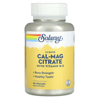 Solaray, Cal-Mag Citrate avec vitamine D-2, 90 capsules végétariennes