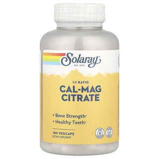 Solaray, Cal-Mag Citrate, stosunek 1:1, 180 kapsułek roślinnych