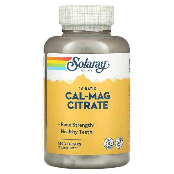 Solaray, Cal-Mag Citrat, 1:1 Verhältnis, Hochdosiert, 180 pflanzliche Kapseln