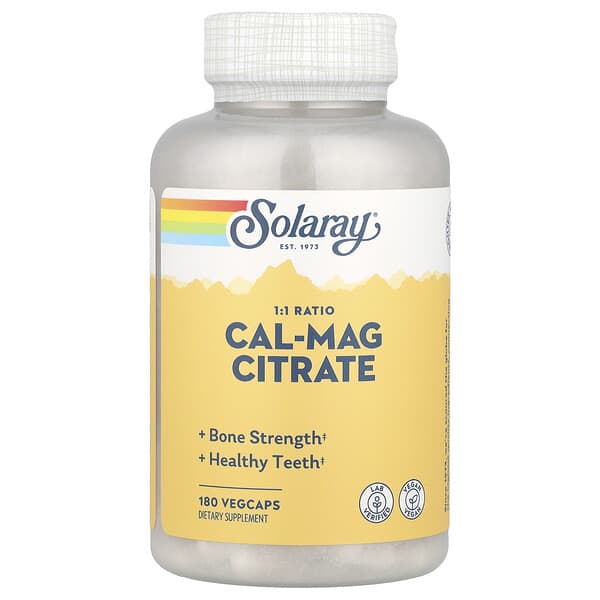 Solaray Cal-Mag Citrate, 1:1 Ratio, 180 VegCaps