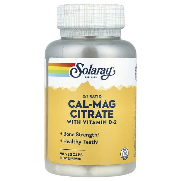 Solaray Cal-Mag Citrate with Vitamin D-2, 90 VegCaps