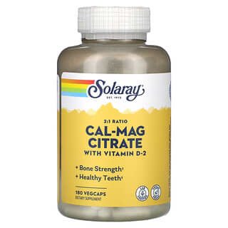 Solaray, Citrato Cal-Mag com Vitamina D-2, Proporção 2:1, 180 VegCaps
