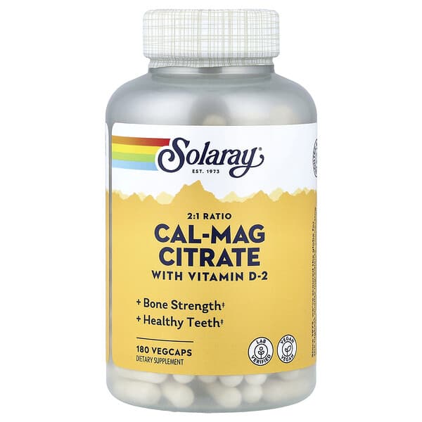 Solaray Cal-Mag Citrate with Vitamin D-2, 180 VegCaps