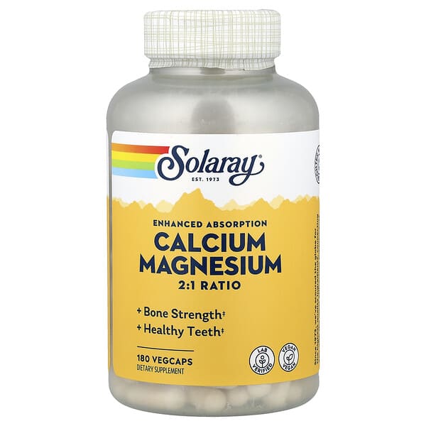 Solaray Calcium Magnesium 2:1 Ratio, 180 VegCaps