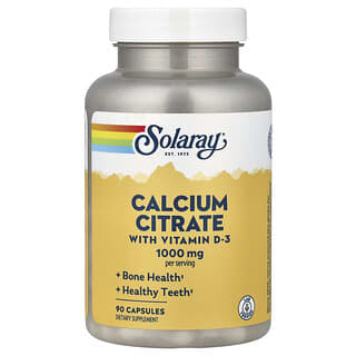 Solaray, Citrato de calcio con vitamina D3, 1000 mg, 90 cápsulas