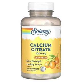 Solaray, цитрат кальция, натуральный апельсин, 1000 мг, 60 жевательных таблеток (250 мг в 1 таблетке)