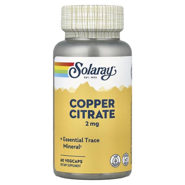 Solaray Copper Citrate, 2 mg, 60 VegCaps