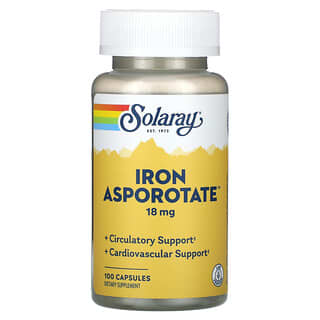Solaray, Asporotate de fer, 18 mg, 100 capsules