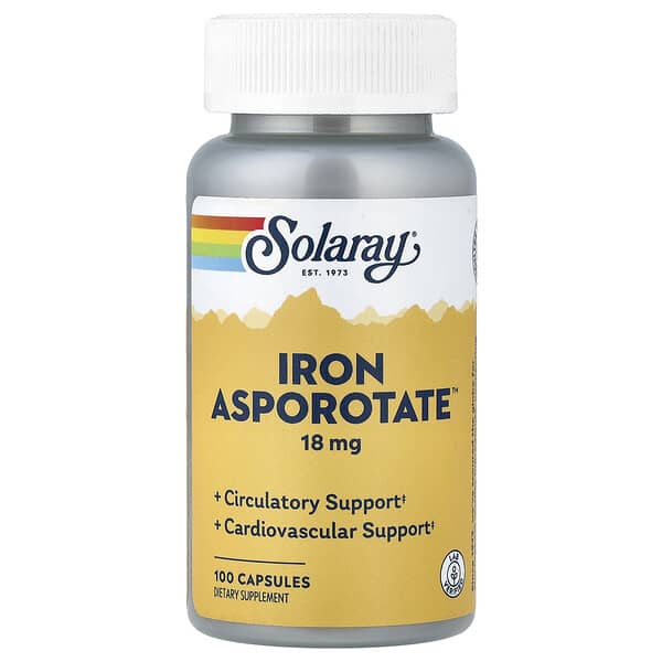 Solaray Iron Asporotate, 18 mg, 100 Capsules