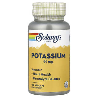 Solaray, Калий, 99 мг, 100 растительных капсул