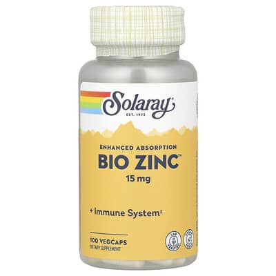 Solaray, Bio Zinc™, 15 mg, 100 Vegetarian Capsules