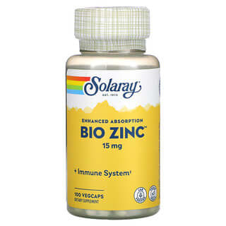 Solaray, Bio Zinc（バイオジンク）、15mg、植物性カプセル100粒