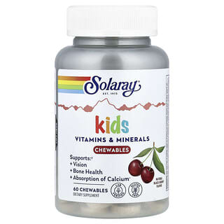 Solaray, Vitaminas y minerales en comprimidos masticables para niños, Cereza negra natural, 60 comprimidos masticables