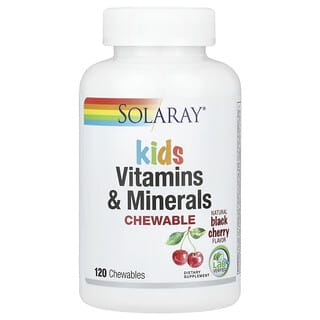 Solaray, Vitaminas y minerales para niños, Masticables, Cereza negra natural, 120 comprimidos masticables