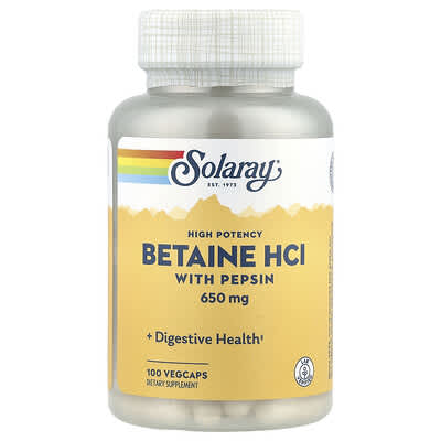 Solaray, High Potency Betaine HCl with Pepsin, 100 VegCaps