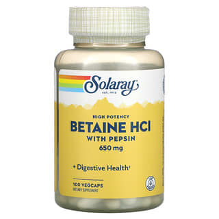 Solaray, HCl de Betaína de Alta Potência com Pepsina, 650 mg, 100 VegCaps