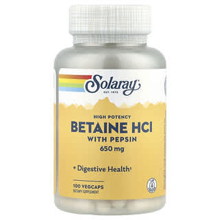 Solaray, Bétaïne HCL haute efficacité avec pepsine, 650 mg, 100 capsules végétariennes