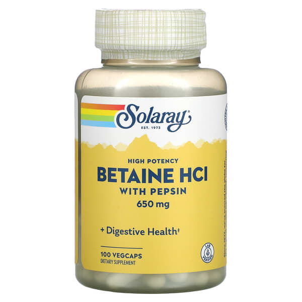 Solaray, High Potency Betaine HCl with Pepsin, 650 mg, 100 VegCaps