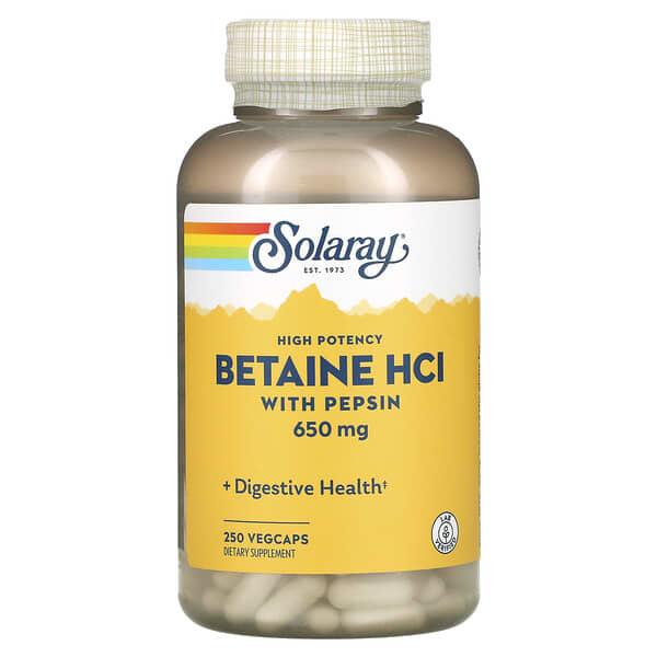 Solaray, High Potency Betaine HCl with Pepsin, 650 mg, 250 VegCaps